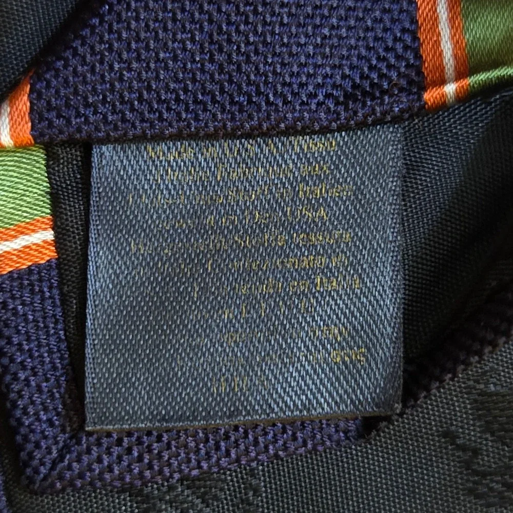 Brooks Brothers Makers Mens Navy Green Orange Striped Silk Repp Tie Made in USA